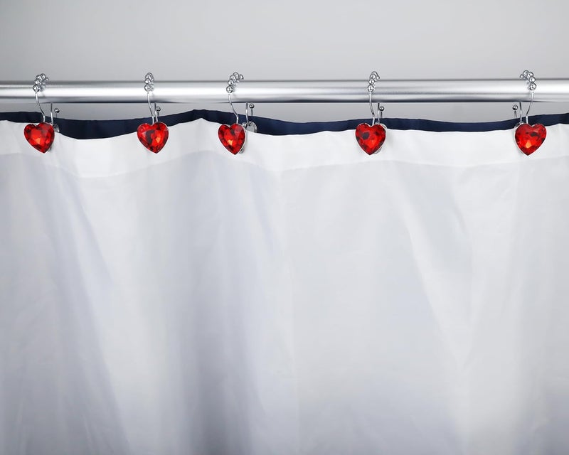 Yapicoco Shower Curtain Hooks Rings for Bathroom, 12PCS Heart Stainless Steel Rust Resistant Decorative Rhinestones Shower Curtain Rings Hangers for Shower Curtains (Double Hook Red) - Image 5